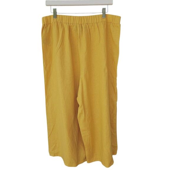 ECI Sunflower Yellow Linen Blend Cropped Wide Leg Pull On Sailor Pants Size L - Picture 2 of 8